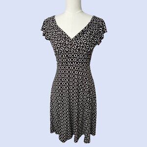 Y2K Black and White Mod Print Flutter Sleeve Dress